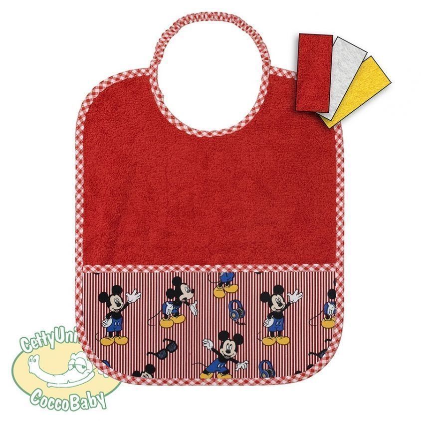 Bavaglino asilo cotone rosso con Topolino